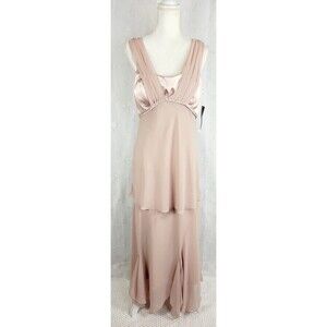 Nari Anna Blush Tan Midi Dress Gown Bridesmaid Formal Satin Chiffon Women XL NWT